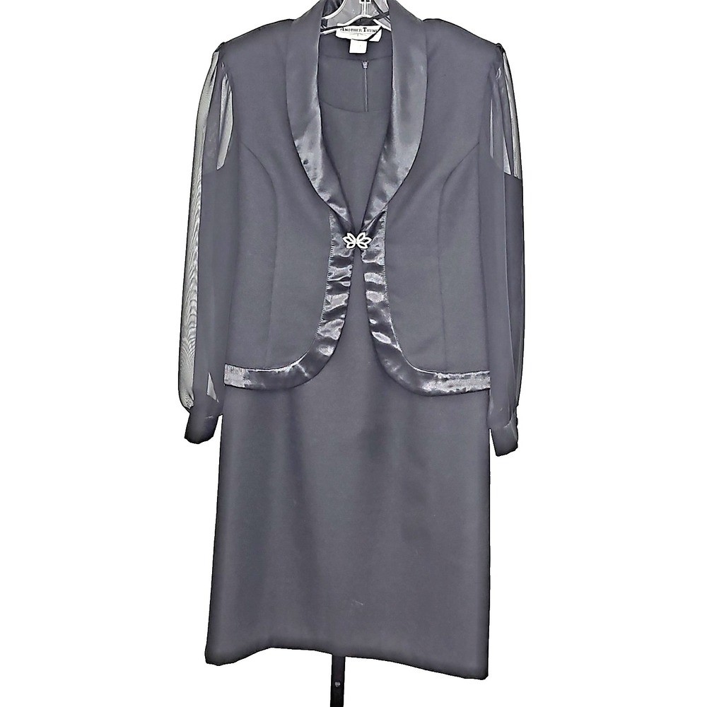 Another Thyme Women's 2 Pc Dress Suit Black Sleeveless Dress Jacket Size 14